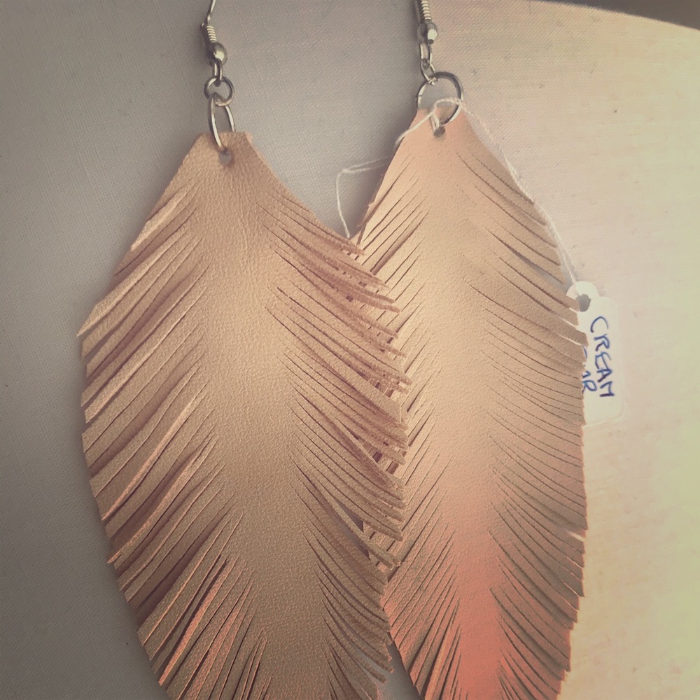 Leather feather earrings USA shipping only